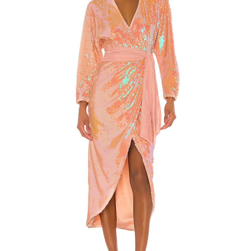 Song of Style Vernon Midi Dress in Opaline Peach - Picture 4 of 5